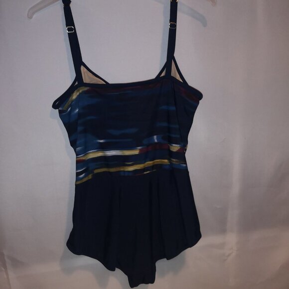 Costa Del Sol Ladies Size 18 Navy with Multi Colored Top 1 Piece Bathing Suit - Picture 2 of 7